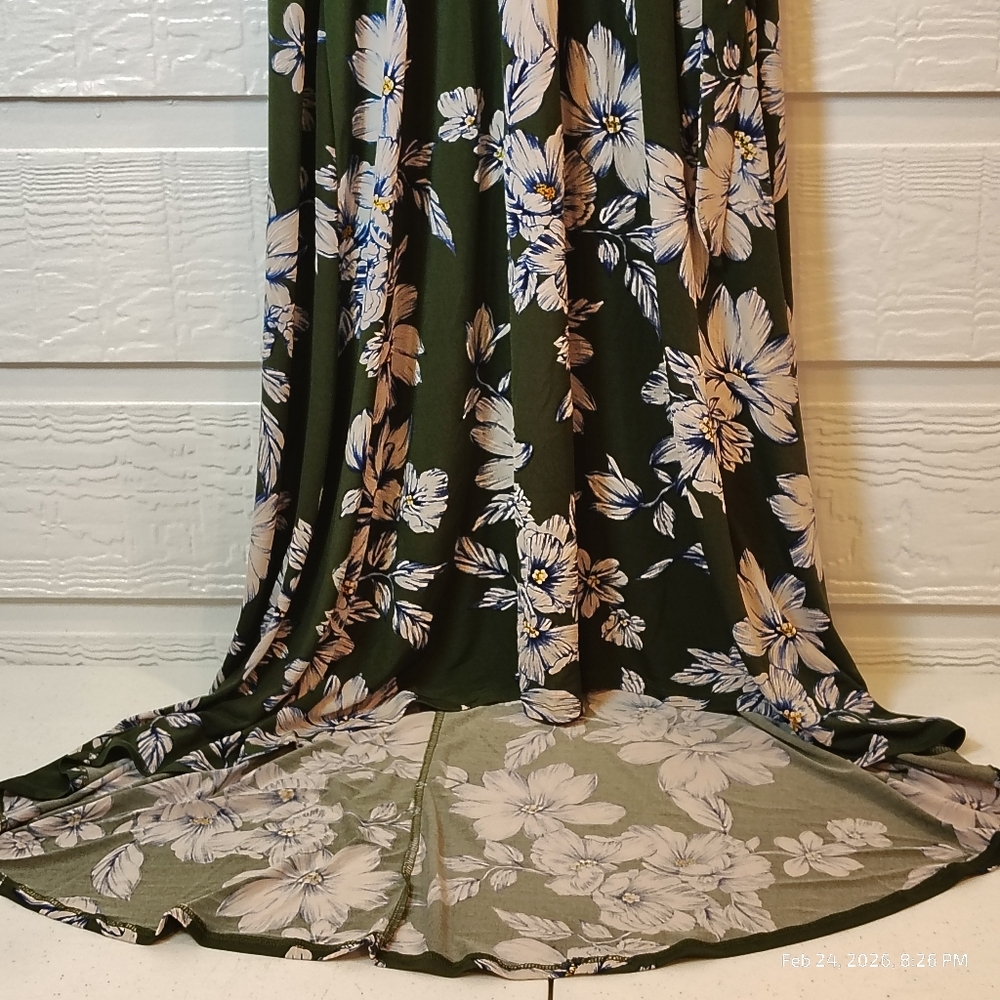 Fortune + Ivy Womens Size L Irene Faux Wrap Hi-Lo GREEN Floral Print Maxi Dress - Picture 6 of 7